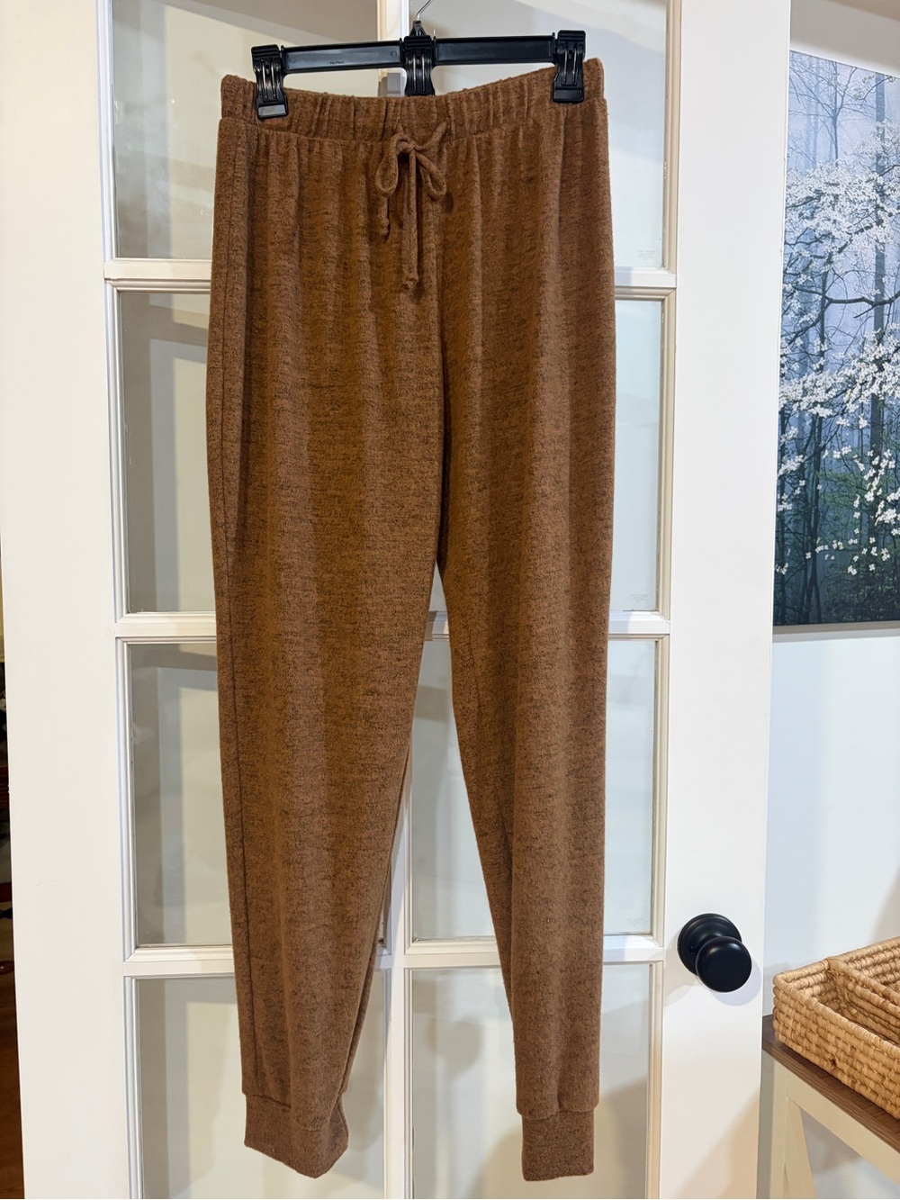 Gaze Soft Plush Joggers Brown Marled Knit Lounge Drawstring Relaxed Fit Small
